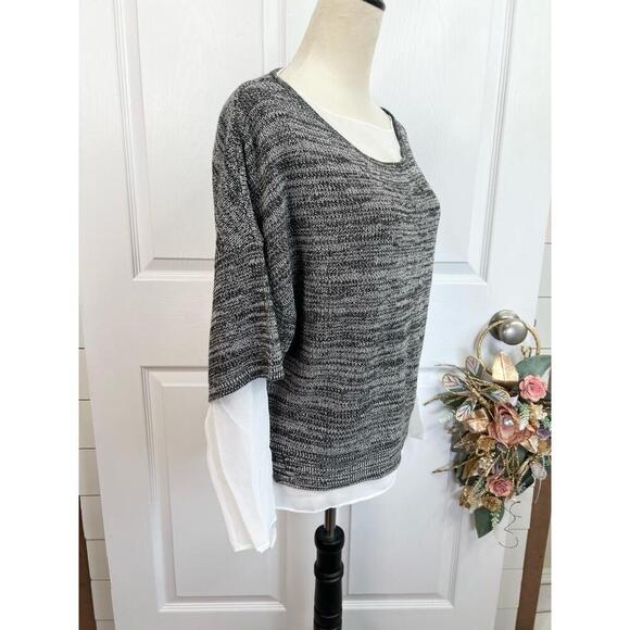 CHELSEA & THEODORE Womens Sweater Size L Grey Marl Layered Scoop Neck - Picture 6 of 10